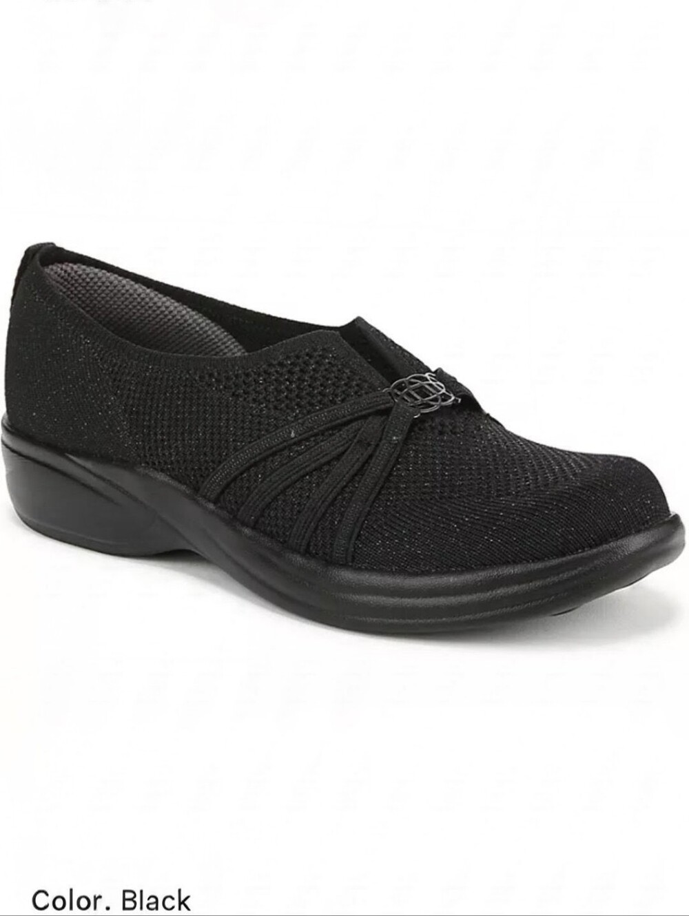 Bzees Niche Black Mesh Slip‑On Flats w/ Silver Sparkle & Medallion Sz 10